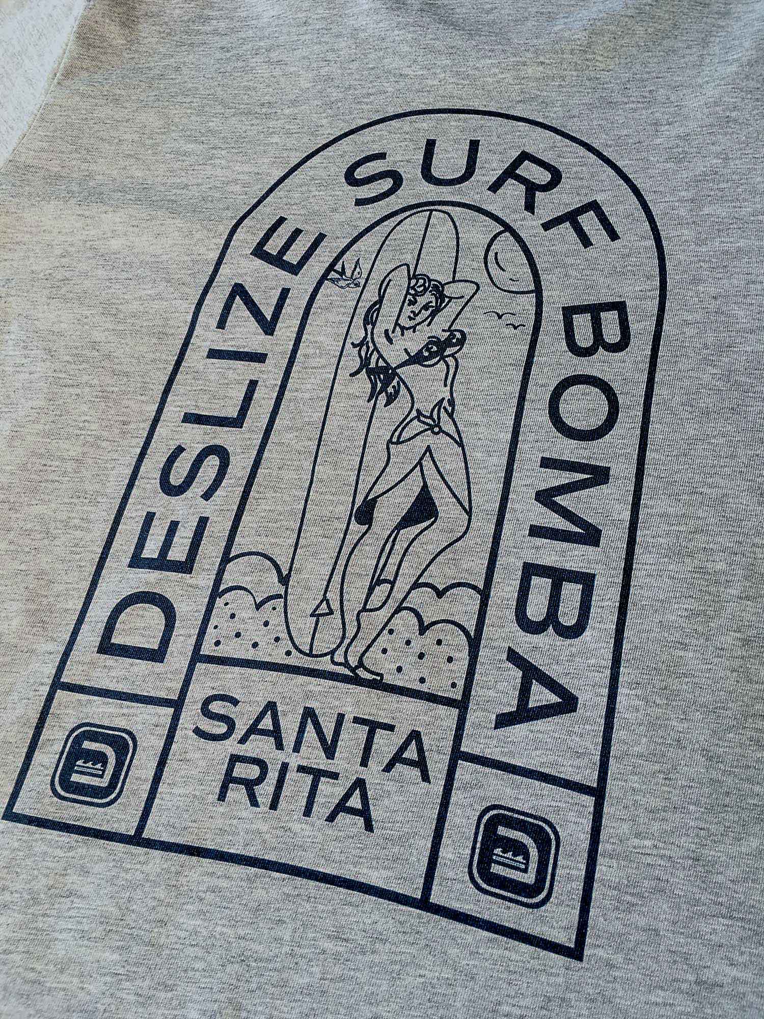 Surf Bomba grey Tshirt, back side close-up