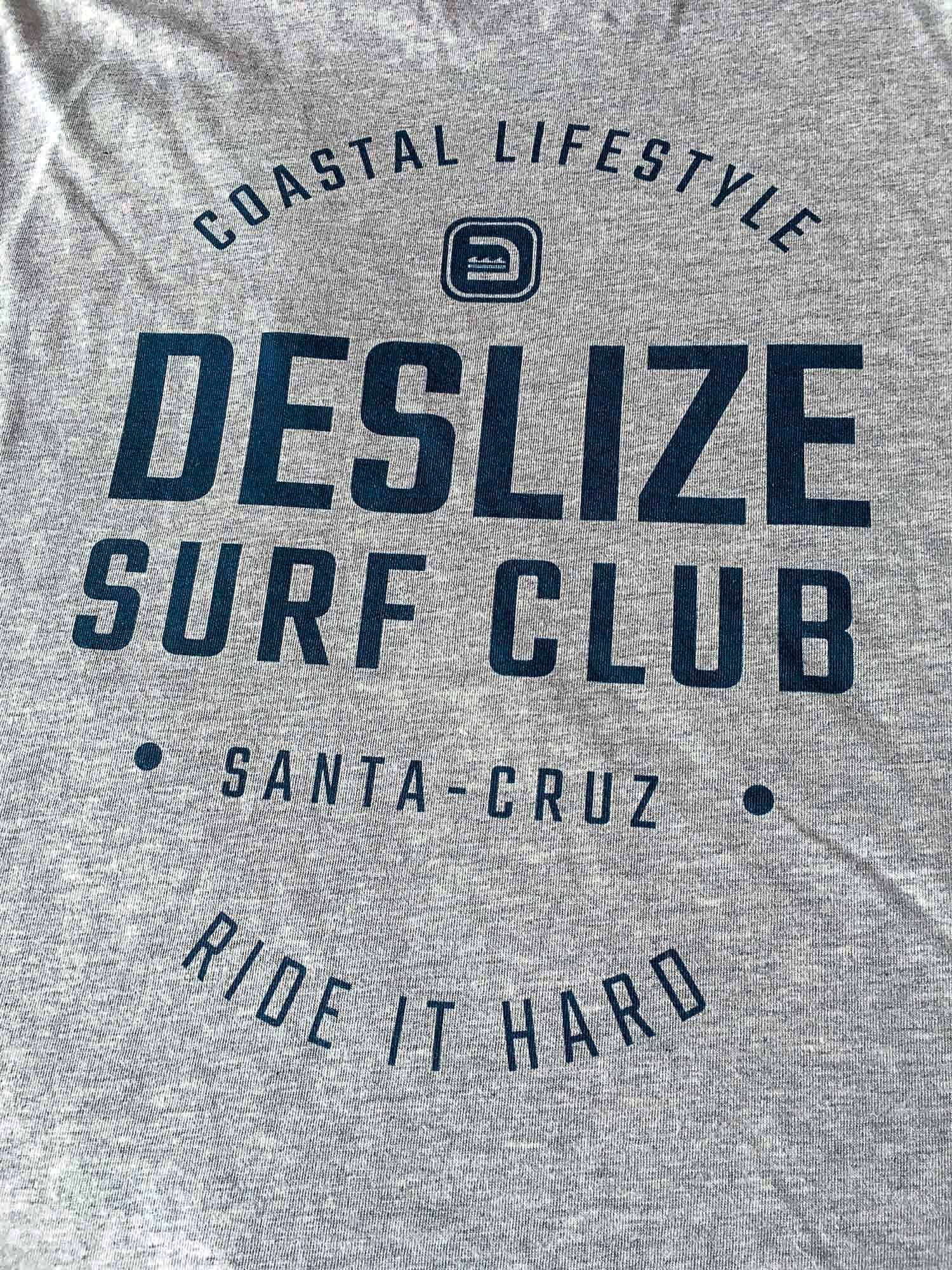 Grey Desilze Surf Club pocket Tshirt, Back side close-up